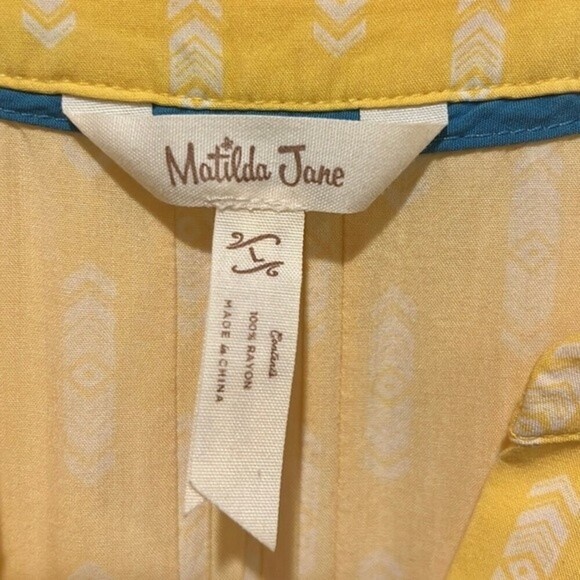 Matilda Jane yellow button down short sleeve tunic top size Large - Picture 9 of 11